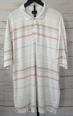 Nike Golf Fit Dry Polo Shirt Mens XL White Orange Earth Tone Striped Athletic